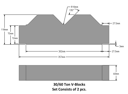 High-quality steel V-Block set for 30 and 60 Ton H Frame Presses, versatile for secure workpiece support