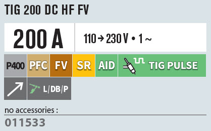 TIG 200 DC HF FV spec sheet