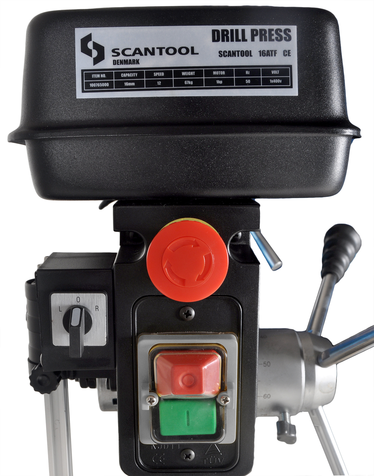 Headstock view of a V-Belt driven pillar drill from Scantool offered by The Workshop Press Co UK