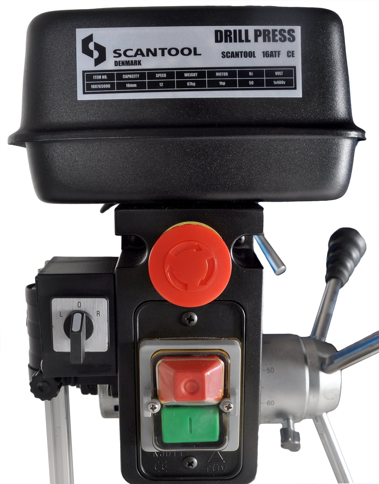 Headstock view of a V-Belt driven pillar drill from Scantool offered by The Workshop Press Co UK