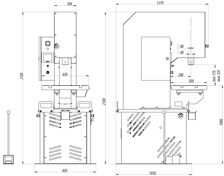 PPC-50 50 tonne C-frame hydraulic press dimensions
