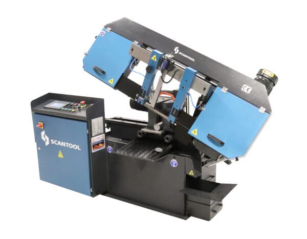 SCANTOOL BE 320E AUTO Pivot type fully automatic bandsaw with PLC controller & roller table.