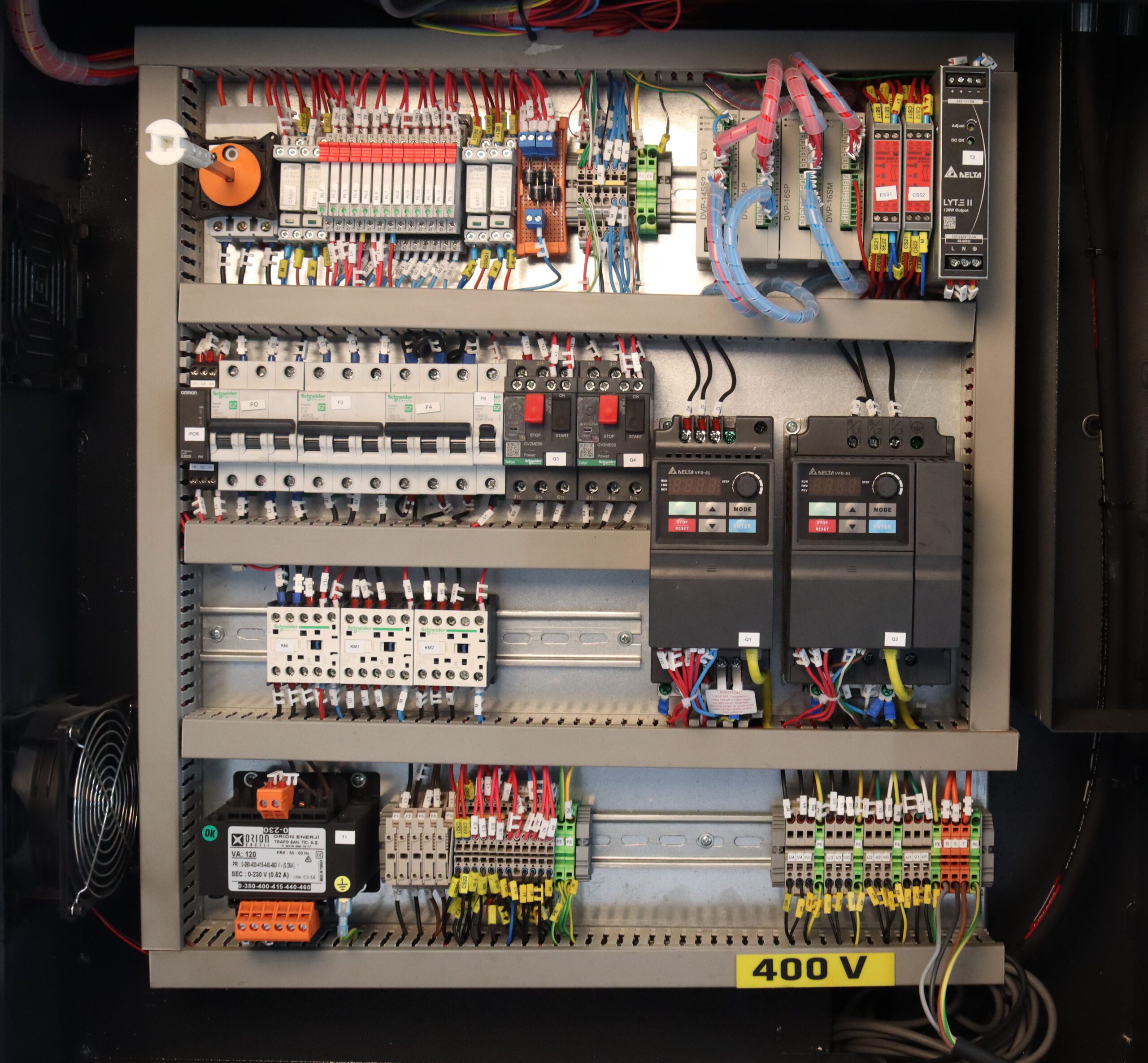 Scantool BE320E Auto Bandsaw internal electrics control panel.