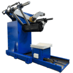 Blue Model Side View Image of a D-Series Metal Coil Feeder standalone with loader from Lara.