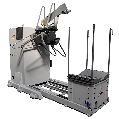 Side View Image of a D-Series Metal Coil Feeder standalone with loader from Lara.