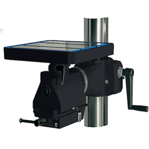 Reversible rotating table with locking vice for multi-axis adjustment, offering versatility and precision in column pillar drill applications.