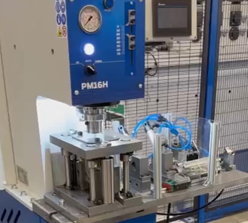 RHTC Profi Punc 16 PP-16 model with automated feeding and stroking front left view.