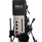 ERLO TSA Series from The Workshop Press Co UK Front of the Pillar Drill Press Displaying main operational controls such as depth, on off, taping versus drilling.