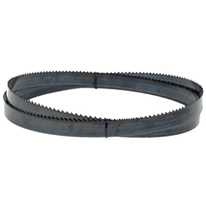 Bandsaw blades categorized by blade type, applications, and features, alongside a list of dimensions for various saw blade sizes.