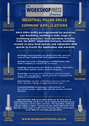 ERLO Pillar Drill operations infographic showing drilling, boring, tapping, and more.