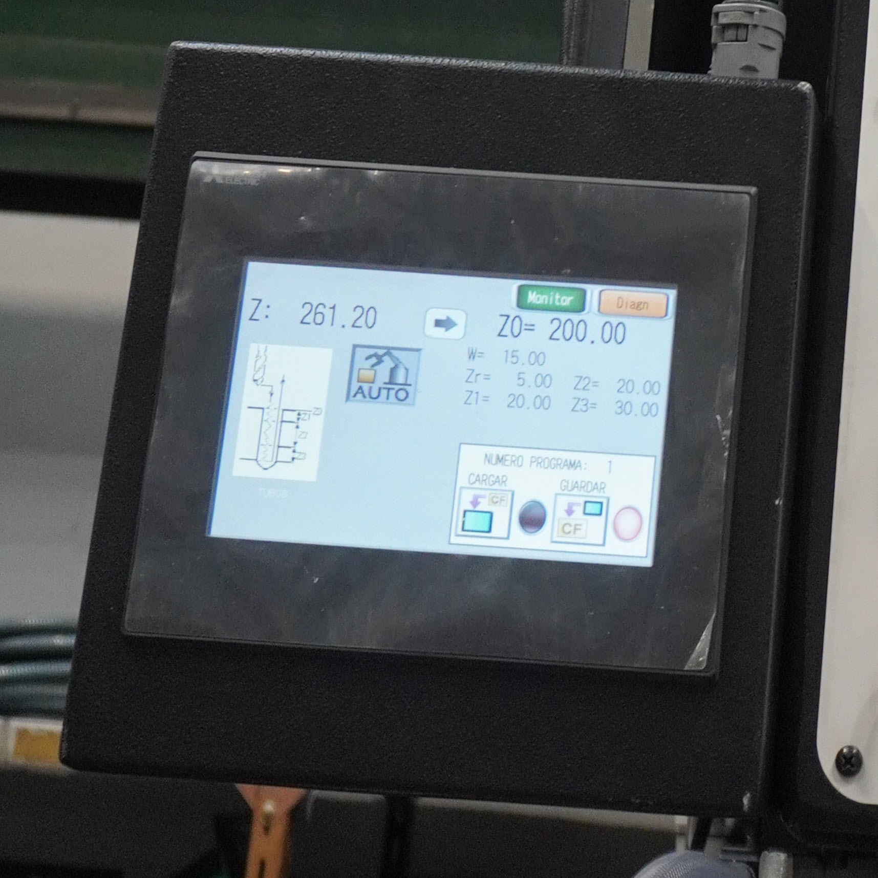 Close-up view of the user-friendly HMI panel on the Erlo TSA series pillar drill