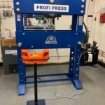 Hydraulic workshop press in various sizes, featuring two-hand button controls for safe and precise metal fabrication.