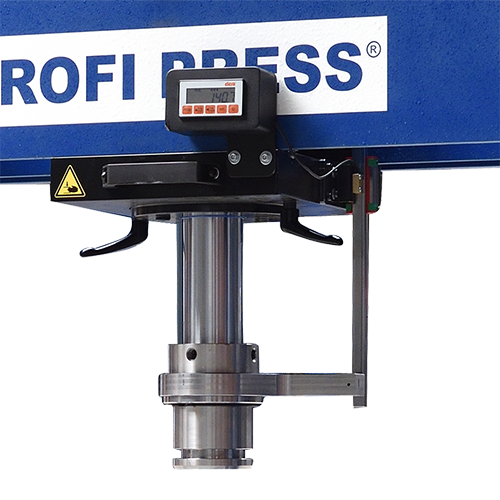 Workshop press with Microswift stroke control and digital depth readout for precise operations.