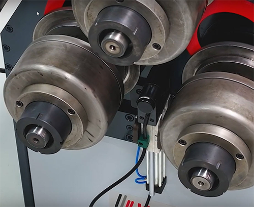 Close-up of bending guide distance traveled meter on AMB Series Profile Bender Ring Roller