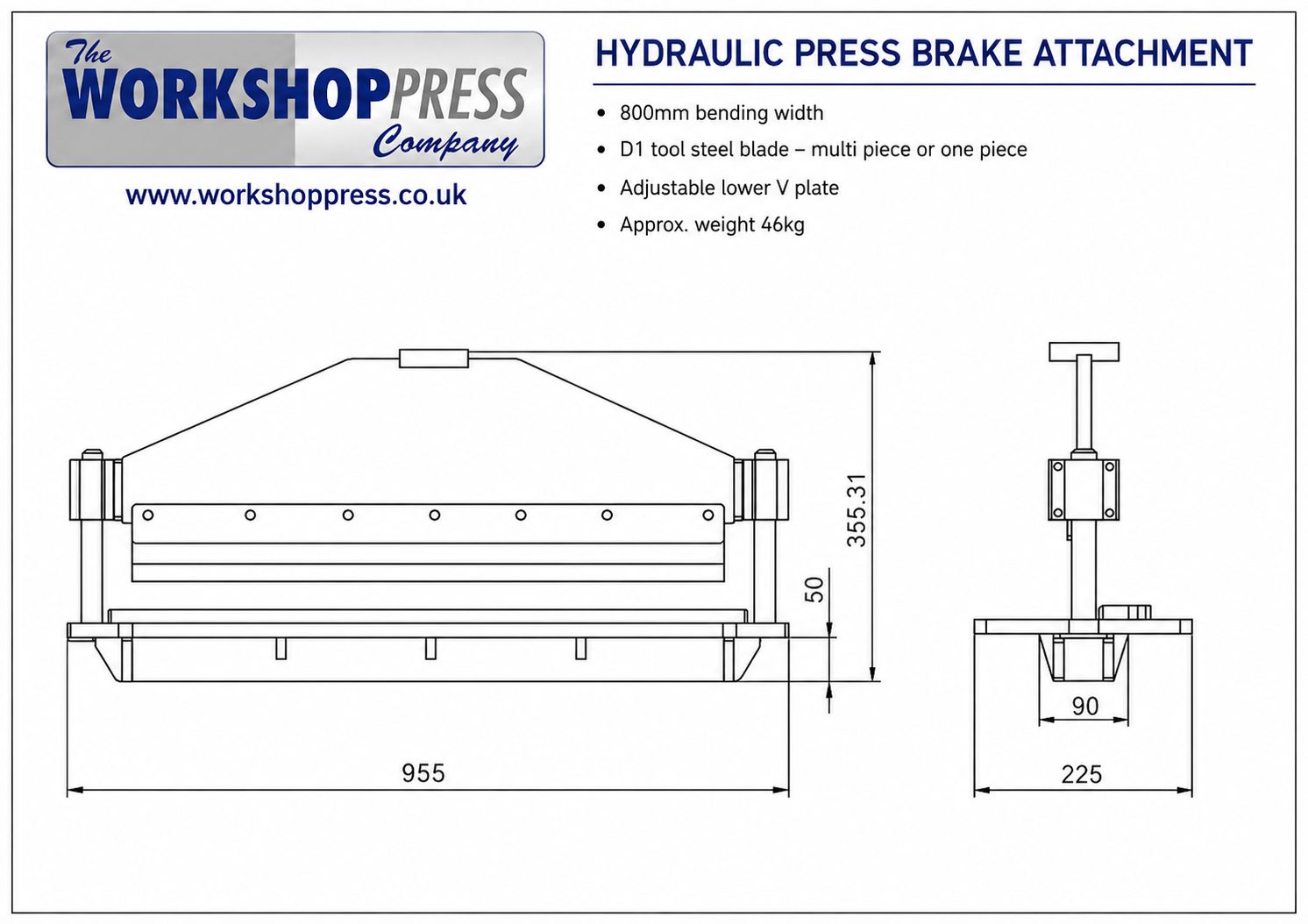 800 mm hydraulic press brake attachment dimensions drawing for workshop presses