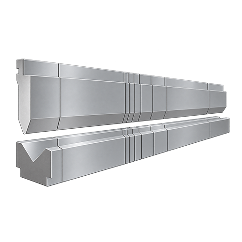 Segmented bull nose press brake punch and matching segmented V-die tooling
