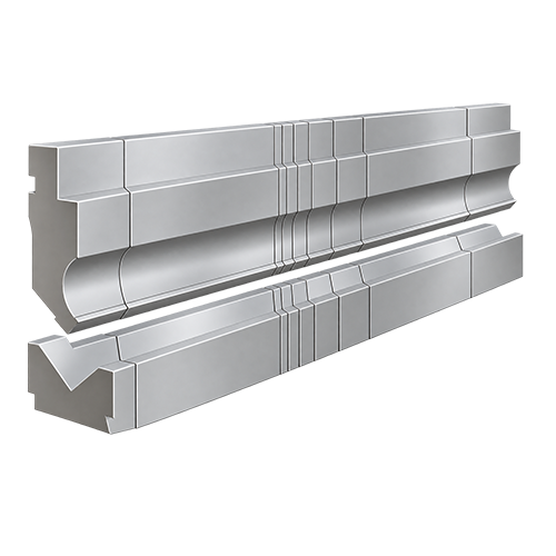 Segmented gooseneck press brake punch and matching segmented V-die tooling
